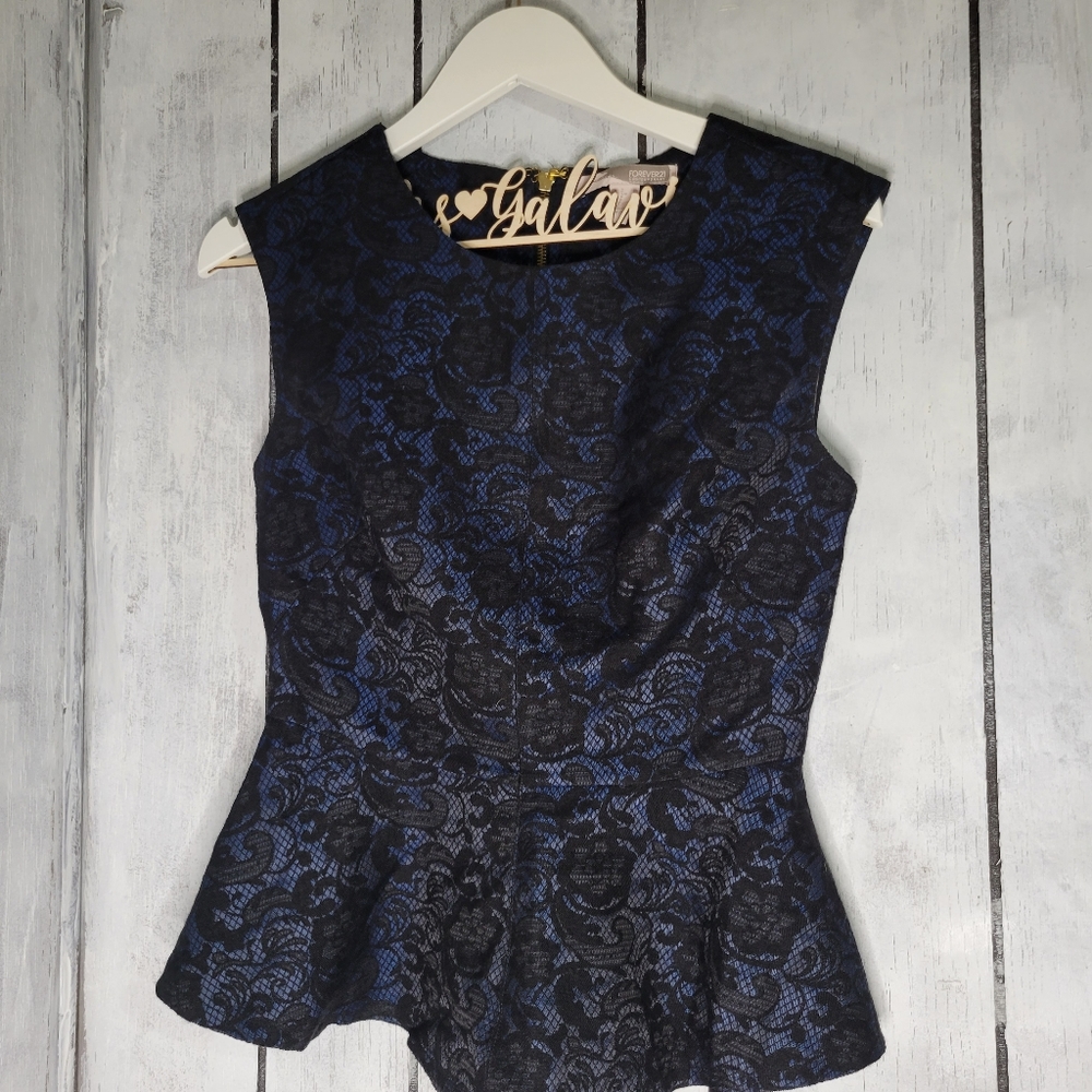 {3/$20} Forever 21 Navy Lace Peplum Top